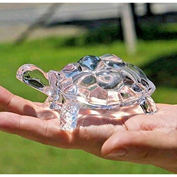 New Tortoise Crystal Glass Turtle Figurine Clear Feng Shui Peace - Picture 1 of 7
